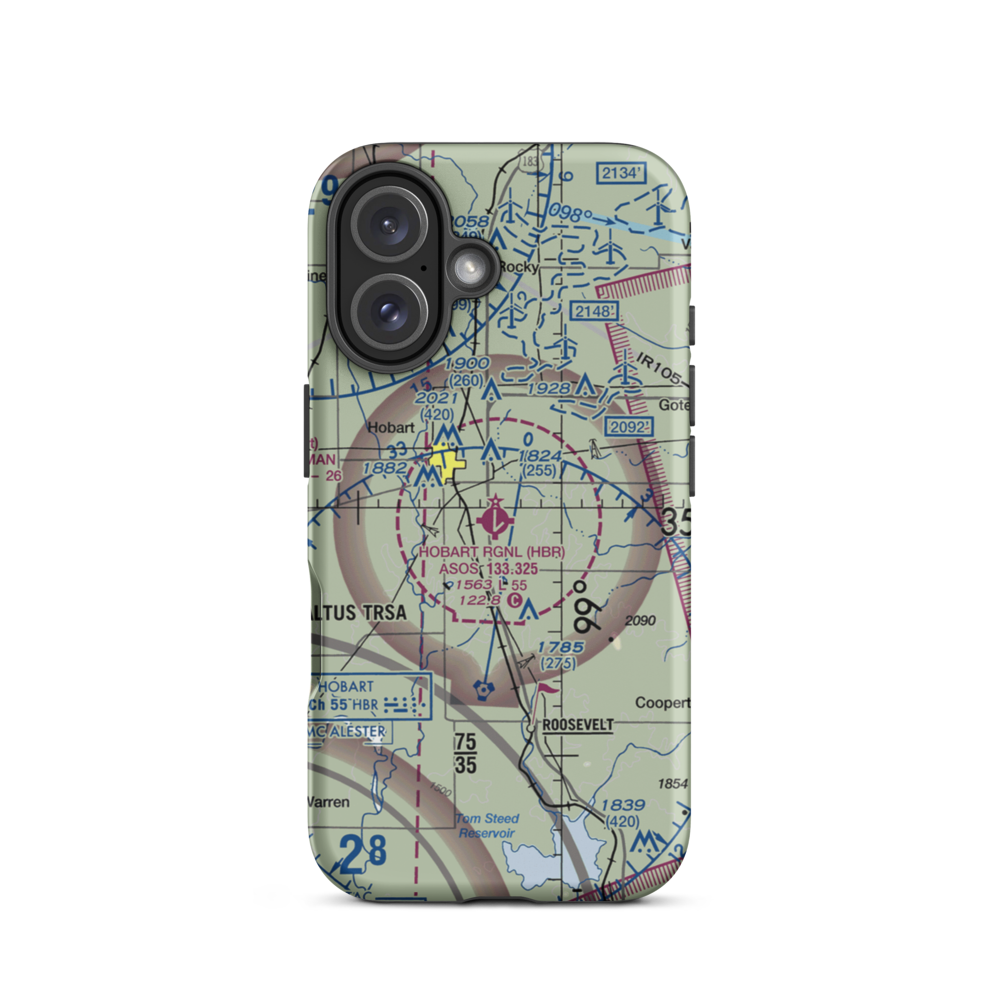 Hobart Regional Airport (HBR) VFR Sectional  Tough iPhone Case iPhone 16 model shown