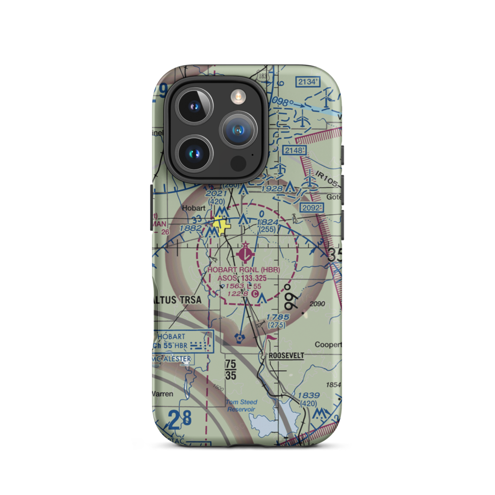 Hobart Regional Airport (HBR) VFR Sectional  Tough iPhone Case iPhone 16 Pro model shown