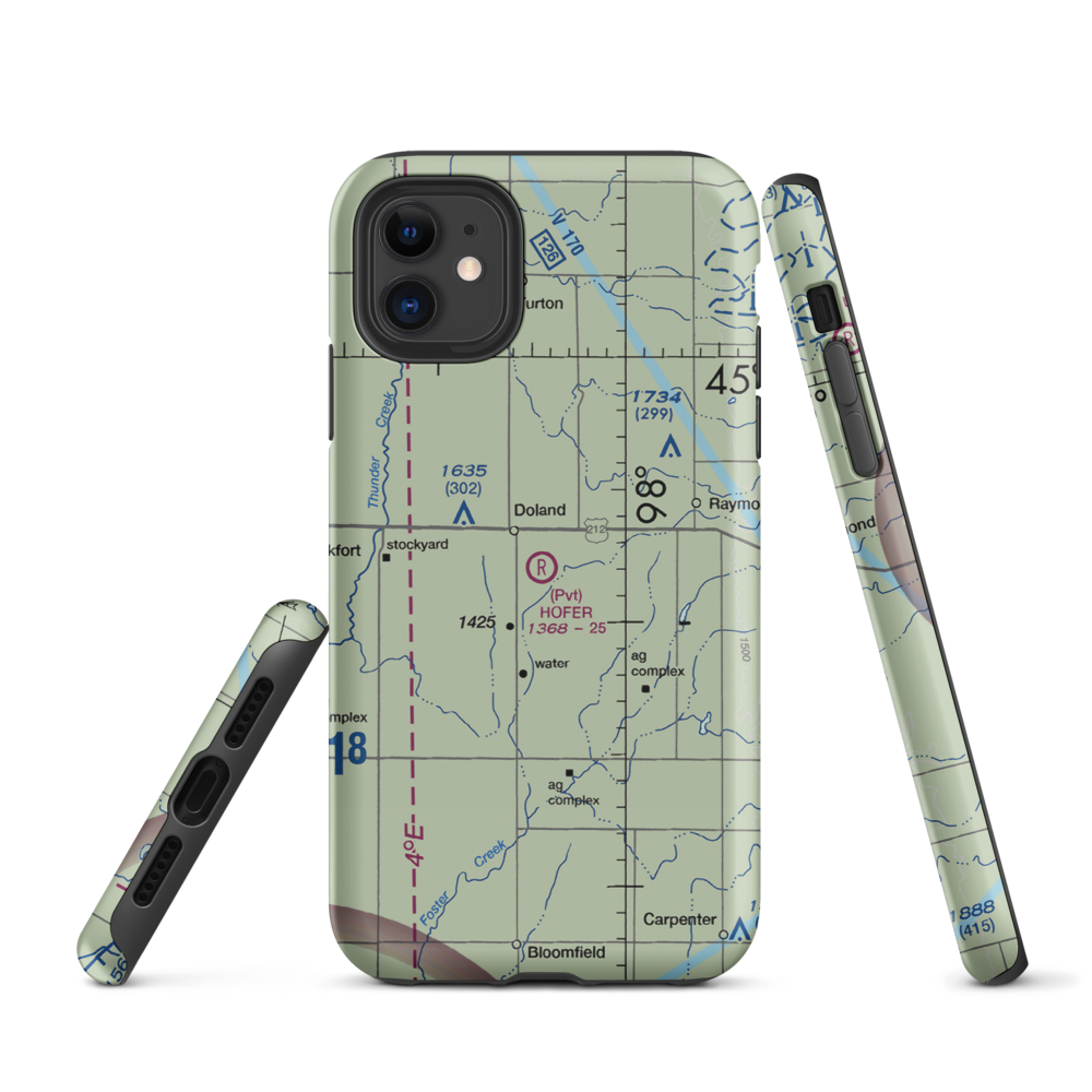 Hofer Private Airport (SD13) VFR Sectional  Tough iPhone Case iPhone 11 model shown