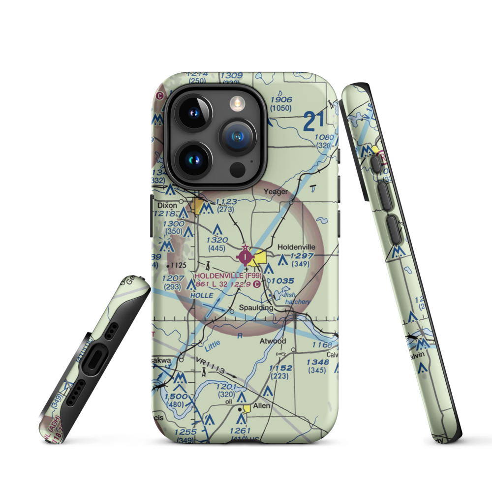 Holdenville Municipal Airport (F99) VFR Sectional  Tough iPhone Case iPhone 15 Pro model shown
