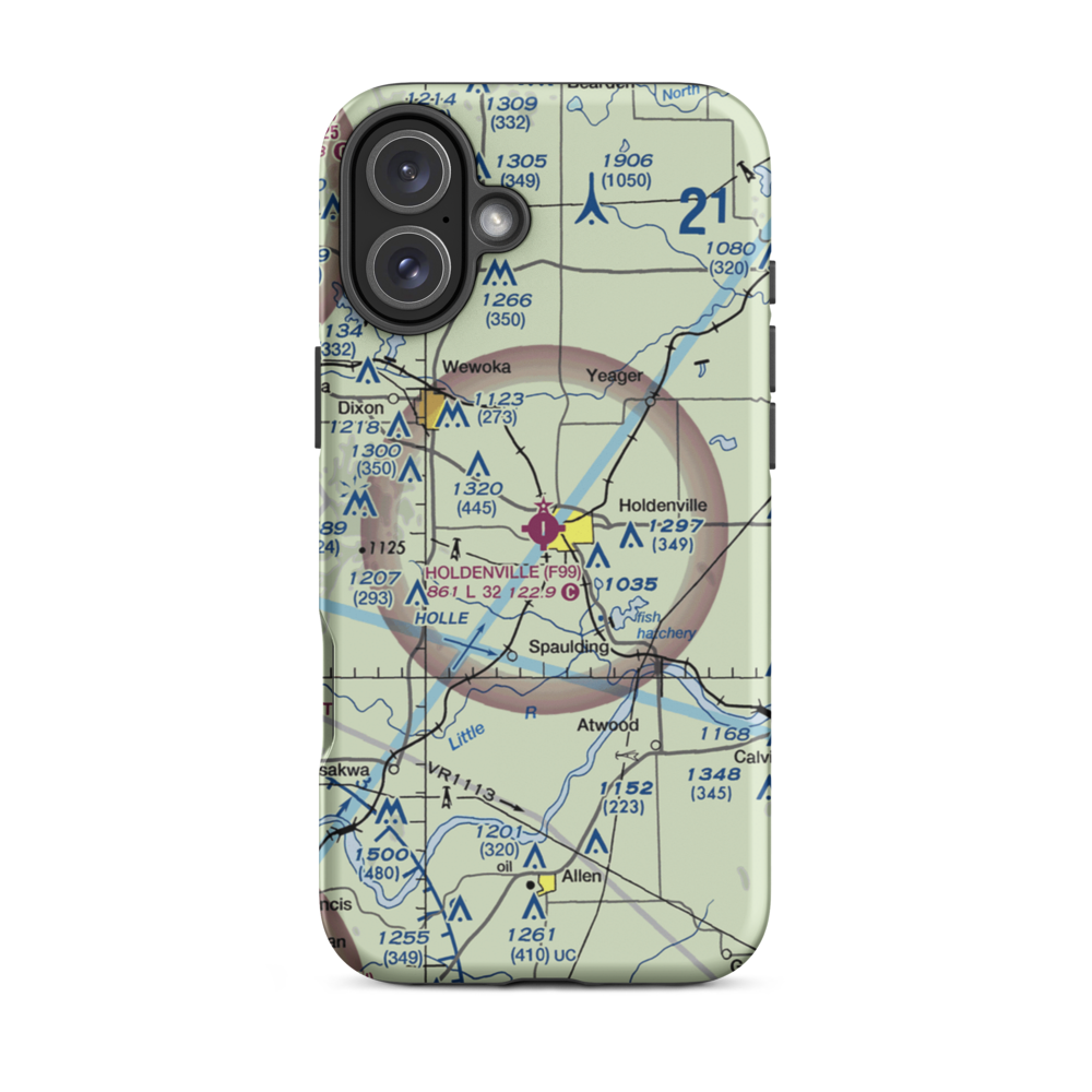 Holdenville Municipal Airport (F99) VFR Sectional  Tough iPhone Case iPhone 16 Plus model shown