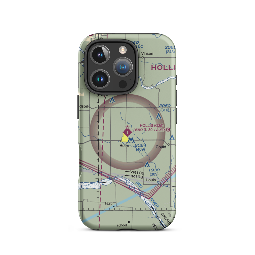 Hollis Municipal Airport (O35) VFR Sectional  Tough iPhone Case iPhone 16 Pro model shown