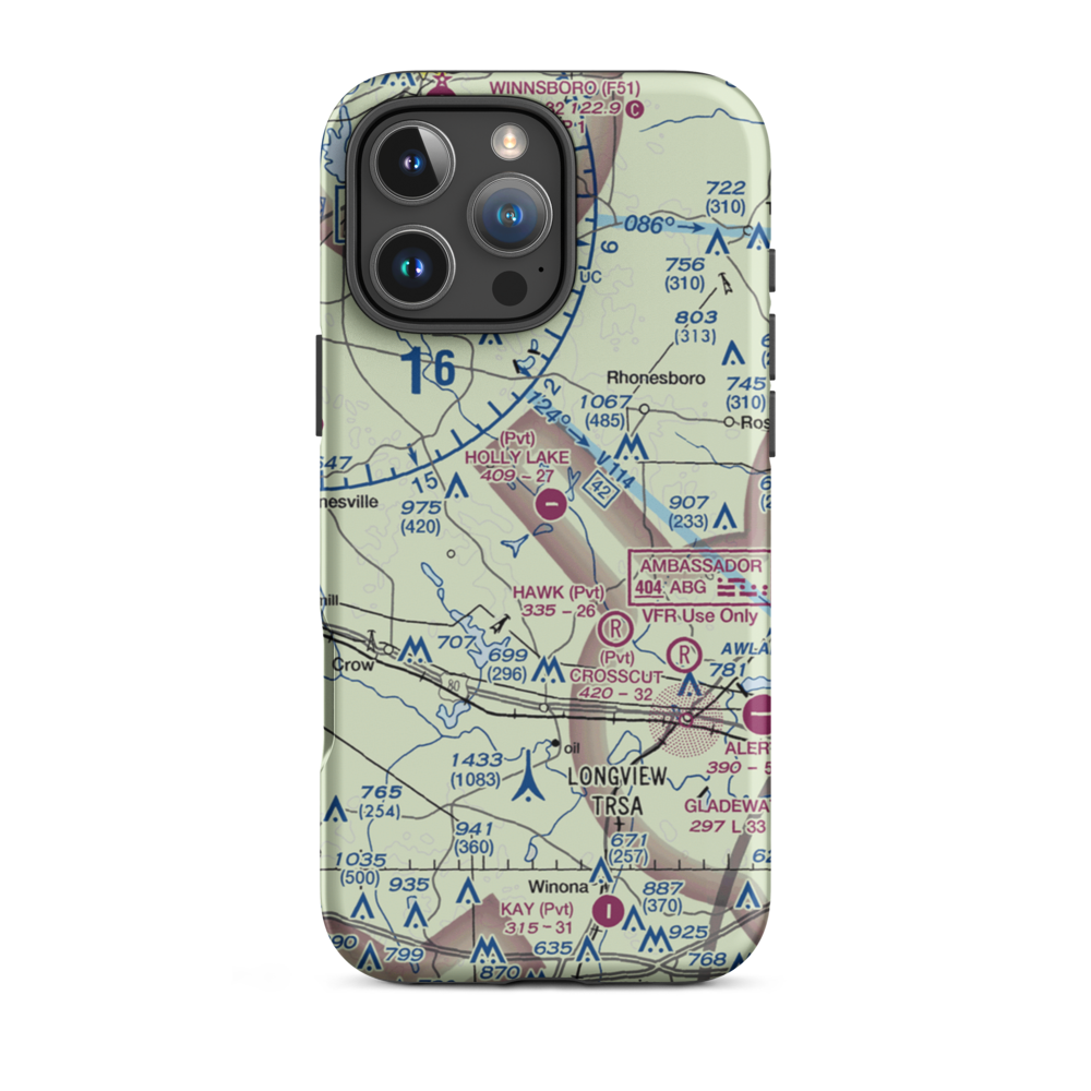 Holly Lake Ranch Airport (16TE) VFR Sectional  Tough iPhone Case iPhone 16 Pro Max model shown