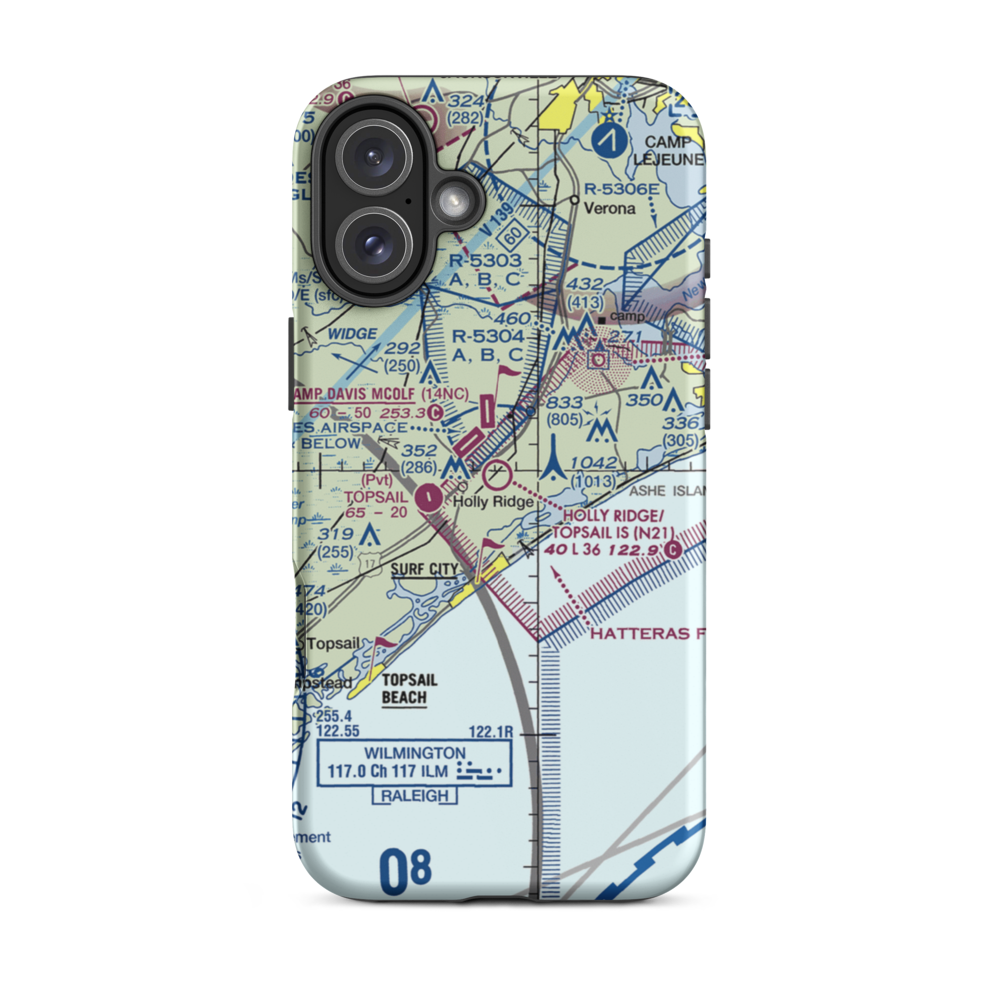 Holly Ridge/Topsail Island Airport (N21) VFR Sectional  Tough iPhone Case iPhone 16 Plus model shown