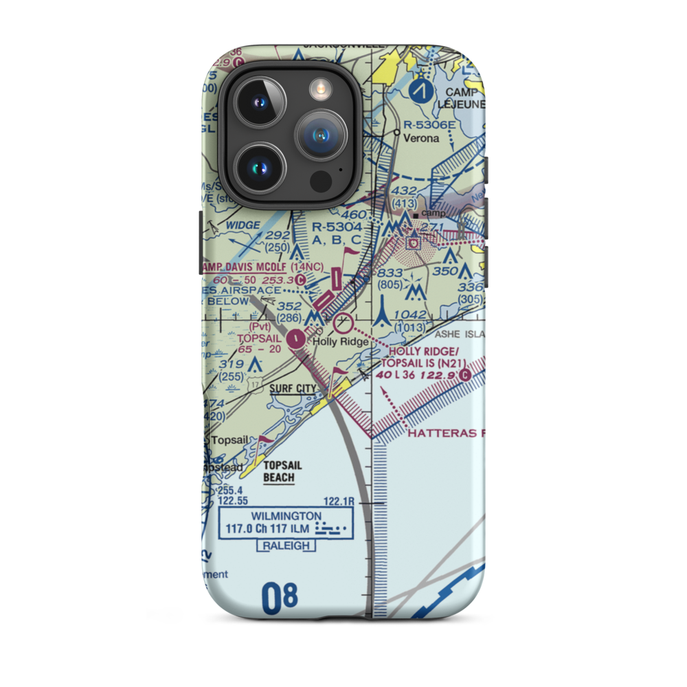 Holly Ridge/Topsail Island Airport (N21) VFR Sectional  Tough iPhone Case iPhone 16 Pro Max model shown