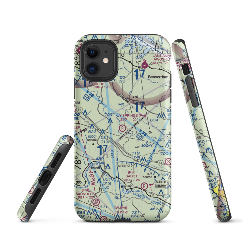 Holly Springs Airport (80VA) VFR Sectional  Tough iPhone Case iPhone 11 model shown