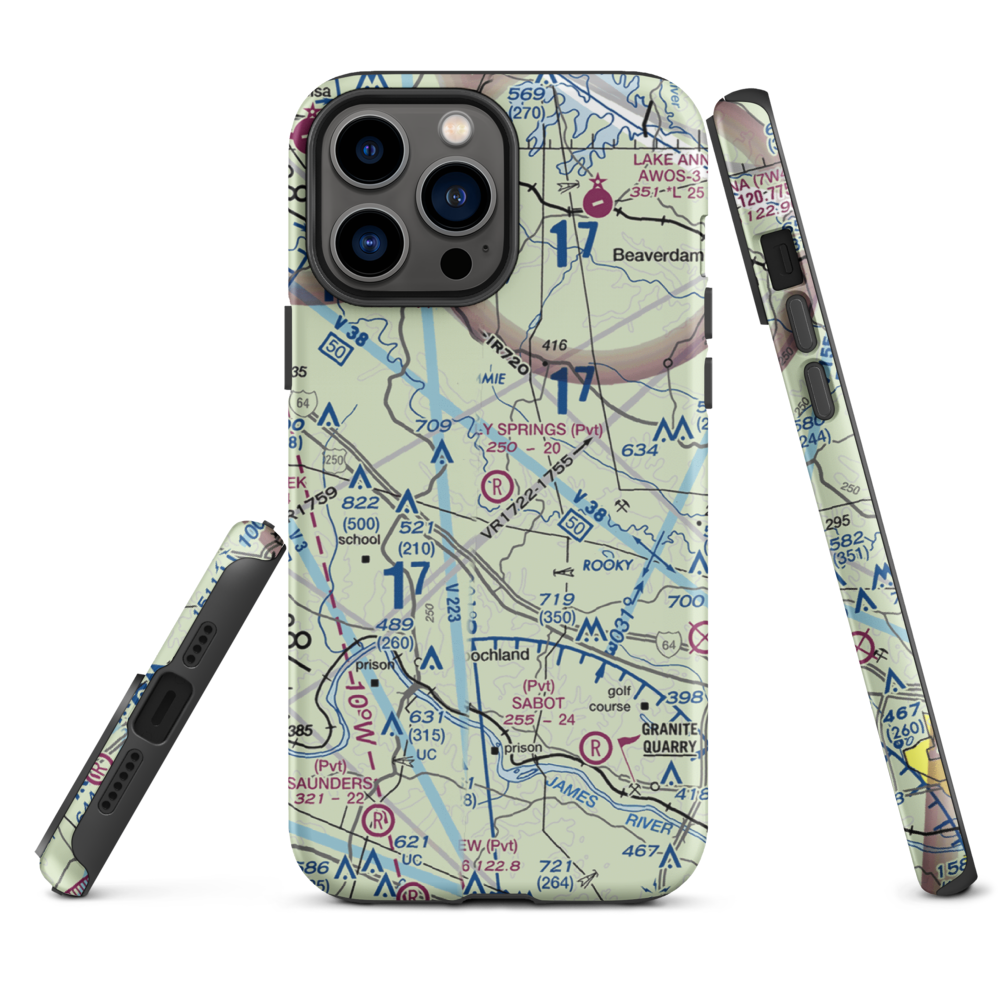 Holly Springs Airport (80VA) VFR Sectional  Tough iPhone Case iPhone 13 Pro Max model shown