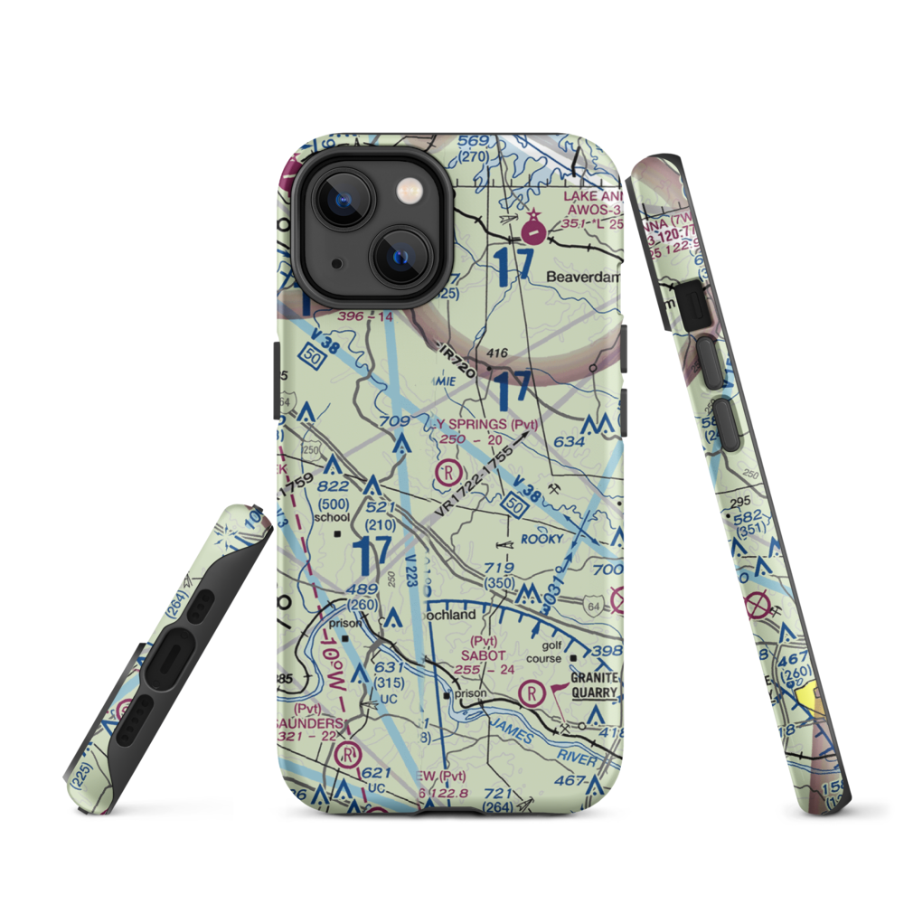 Holly Springs Airport (80VA) VFR Sectional  Tough iPhone Case iPhone 14 model shown