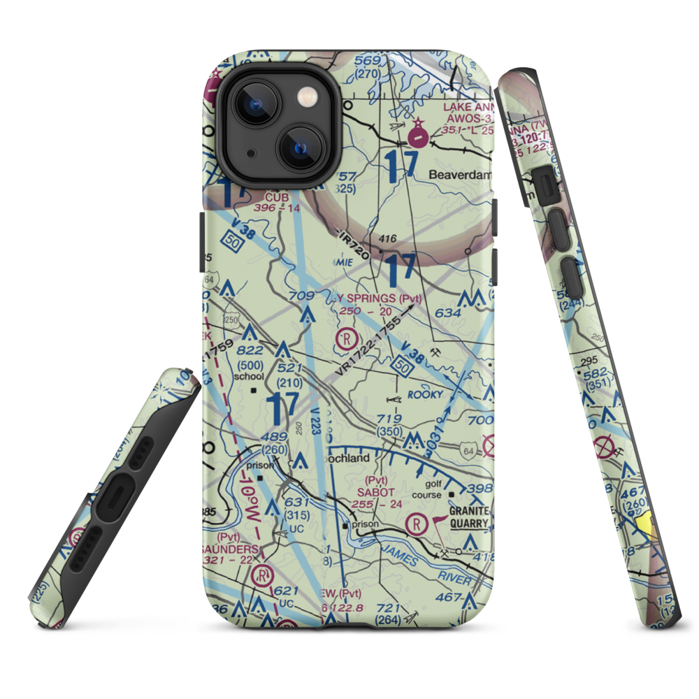 Holly Springs Airport (80VA) VFR Sectional  Tough iPhone Case iPhone 14 Plus model shown