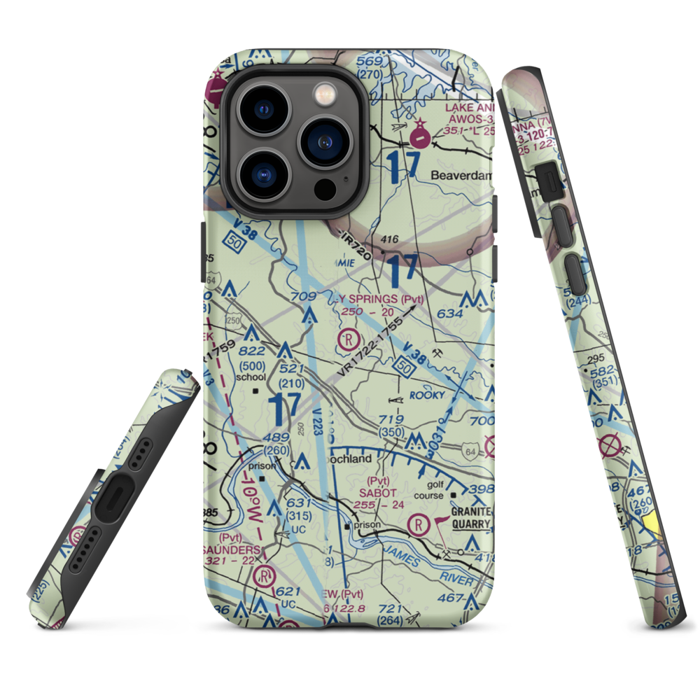 Holly Springs Airport (80VA) VFR Sectional  Tough iPhone Case iPhone 14 Pro Max model shown