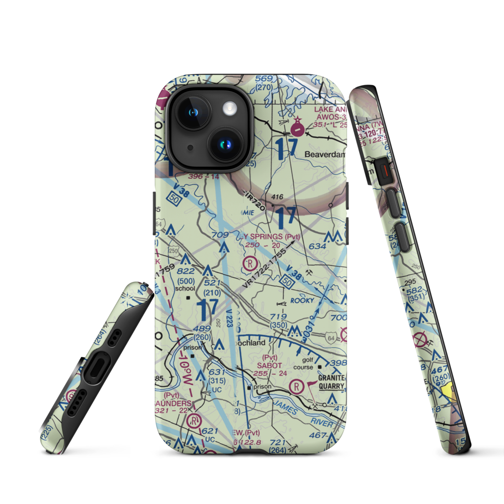 Holly Springs Airport (80VA) VFR Sectional  Tough iPhone Case iPhone 15 model shown