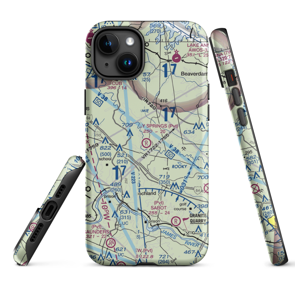 Holly Springs Airport (80VA) VFR Sectional  Tough iPhone Case iPhone 15 Plus model shown