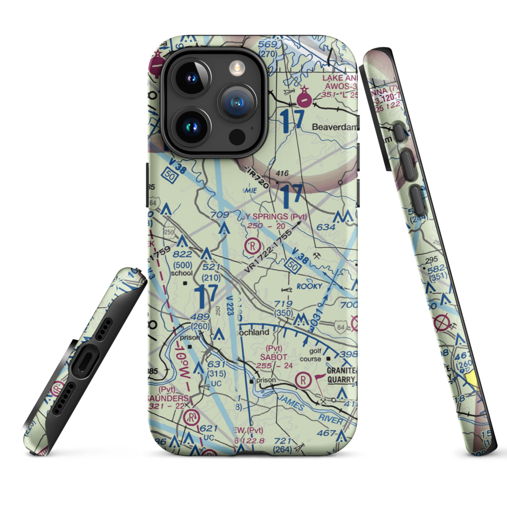 Holly Springs Airport (80VA) VFR Sectional  Tough iPhone Case iPhone 15 Pro Max model shown