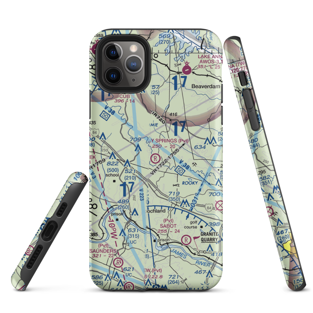 Holly Springs Airport (80VA) VFR Sectional  Tough iPhone Case iPhone 11 Pro Max model shown