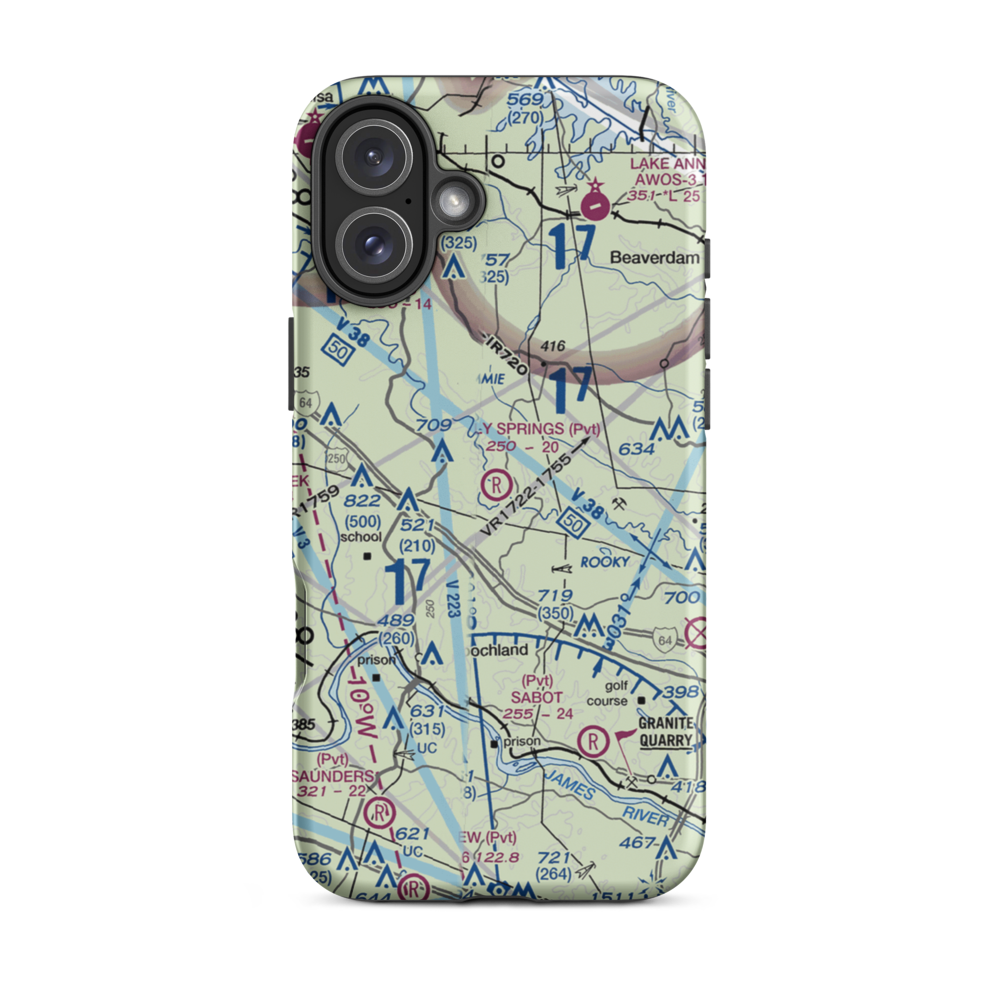 Holly Springs Airport (80VA) VFR Sectional  Tough iPhone Case iPhone 16 Plus model shown