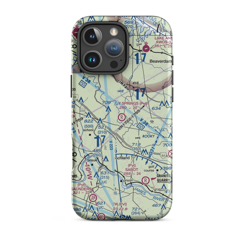 Holly Springs Airport (80VA) VFR Sectional  Tough iPhone Case iPhone 16 Pro Max model shown