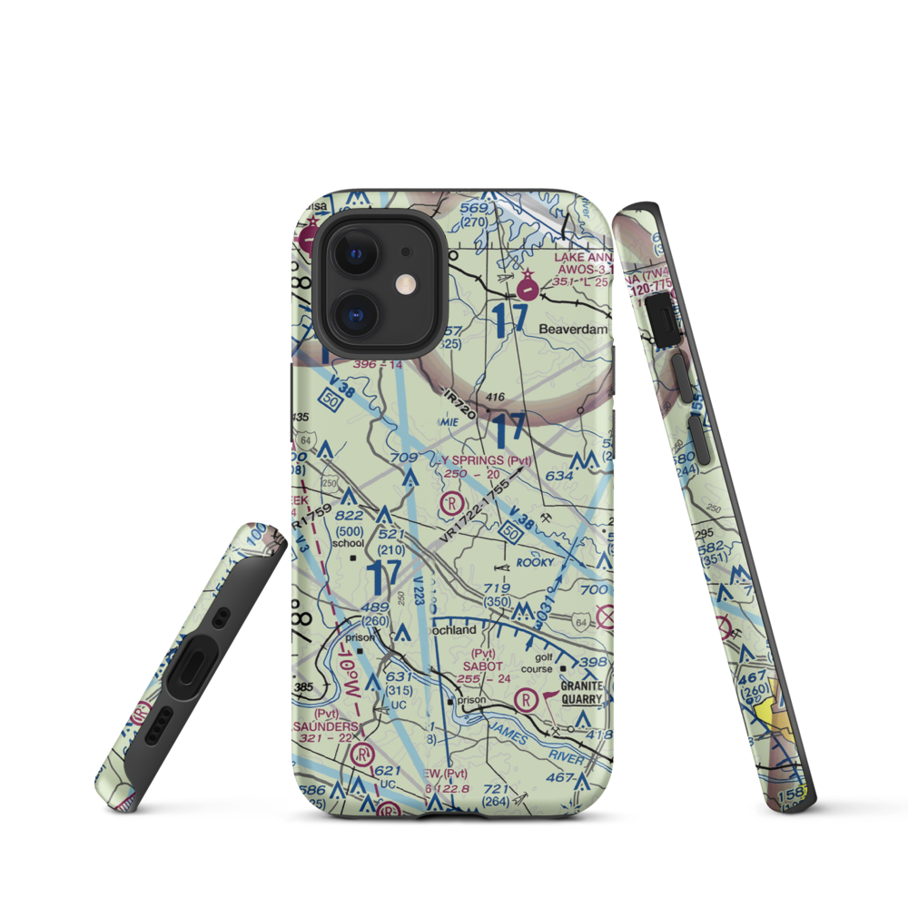 Holly Springs Airport (80VA) VFR Sectional  Tough iPhone Case iPhone 12 mini model shown
