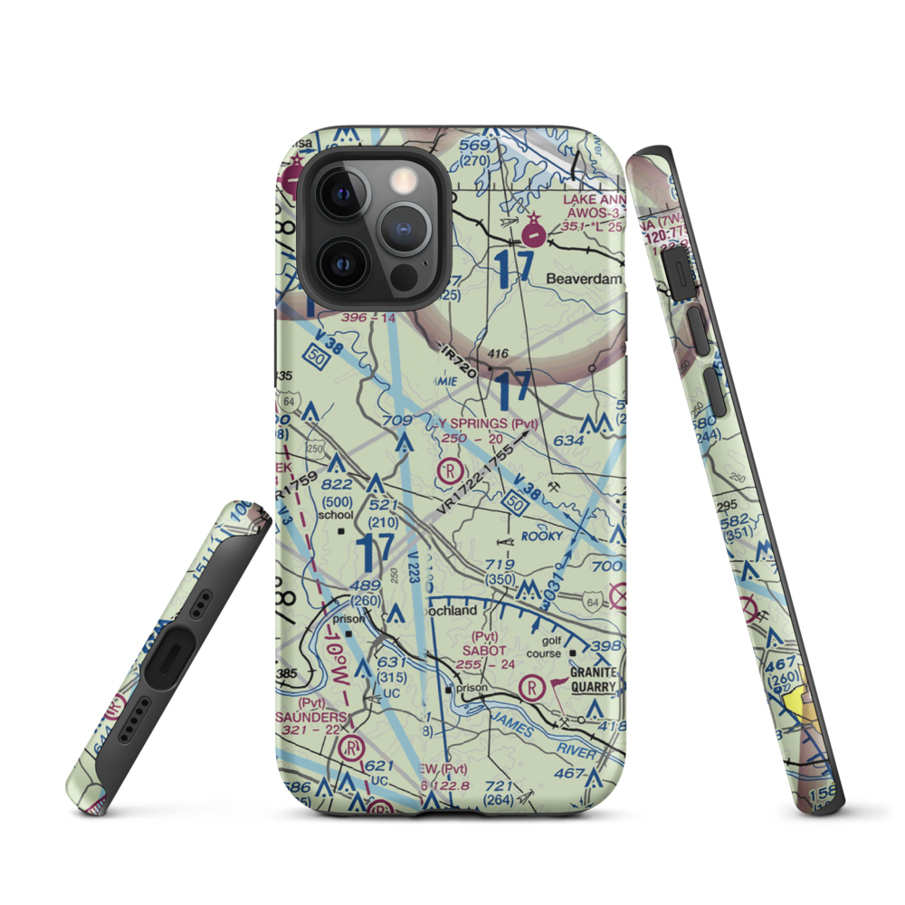 Holly Springs Airport (80VA) VFR Sectional  Tough iPhone Case iPhone 12 Pro model shown
