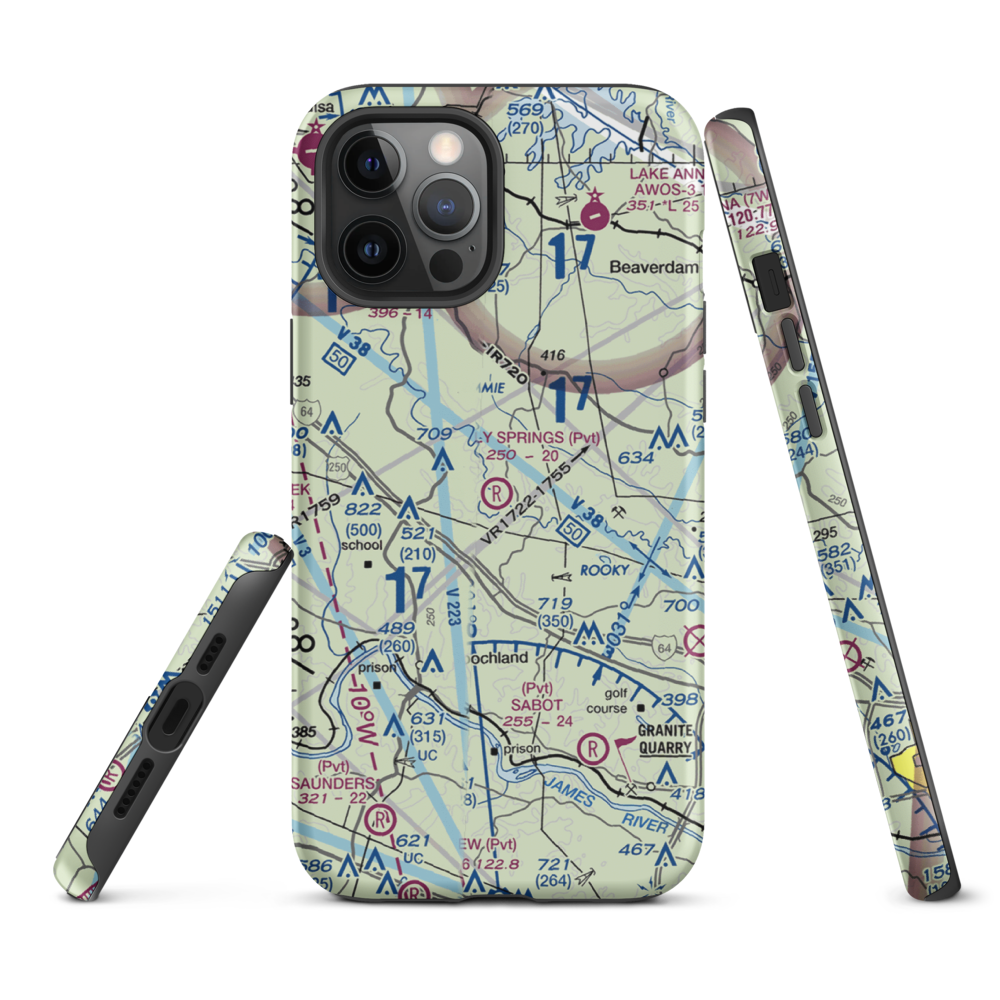 Holly Springs Airport (80VA) VFR Sectional  Tough iPhone Case iPhone 12 Pro Max model shown