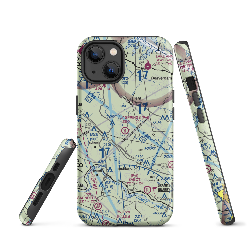 Holly Springs Airport (80VA) VFR Sectional  Tough iPhone Case iPhone 13 model shown