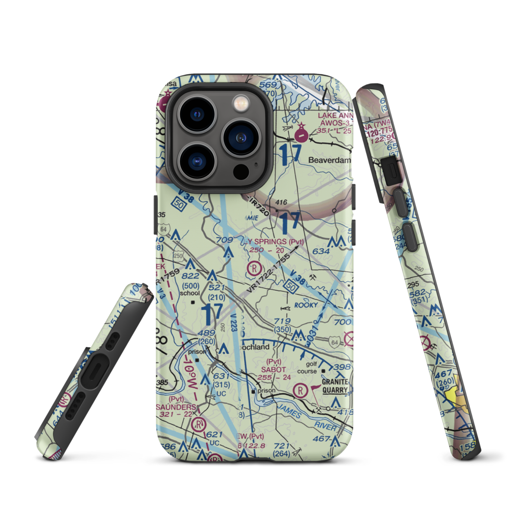 Holly Springs Airport (80VA) VFR Sectional  Tough iPhone Case iPhone 13 Pro model shown