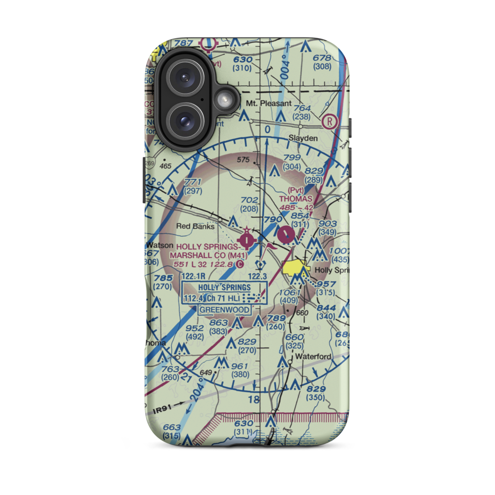 Holly Springs Marshall County Airport (M41) VFR Sectional  Tough iPhone Case iPhone 16 Plus model shown