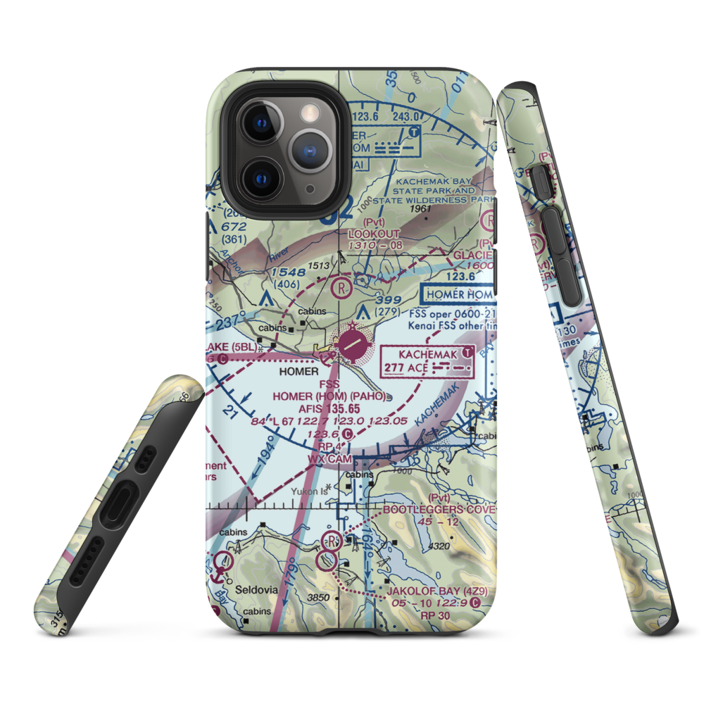 Homer Airport (HOM) VFR Sectional  Tough iPhone Case iPhone 11 Pro model shown