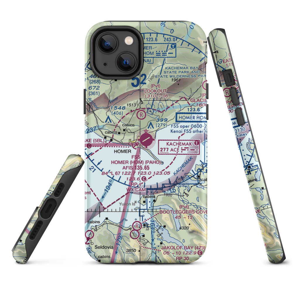 Homer Airport (HOM) VFR Sectional  Tough iPhone Case iPhone 14 Plus model shown