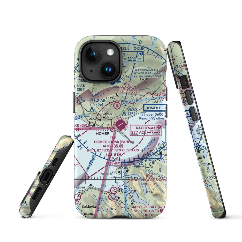 Homer Airport (HOM) VFR Sectional  Tough iPhone Case iPhone 15 model shown