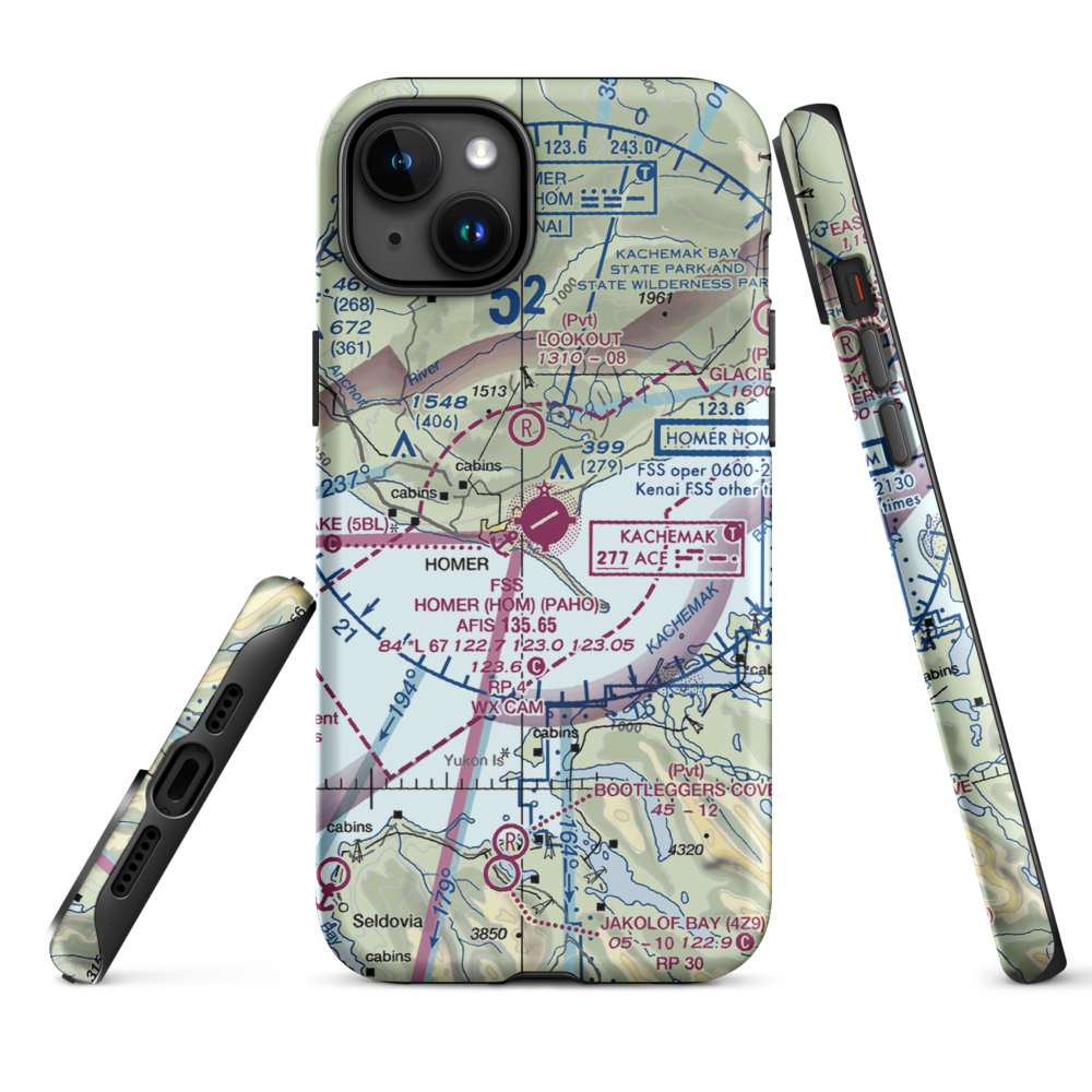 Homer Airport (HOM) VFR Sectional  Tough iPhone Case iPhone 15 Plus model shown