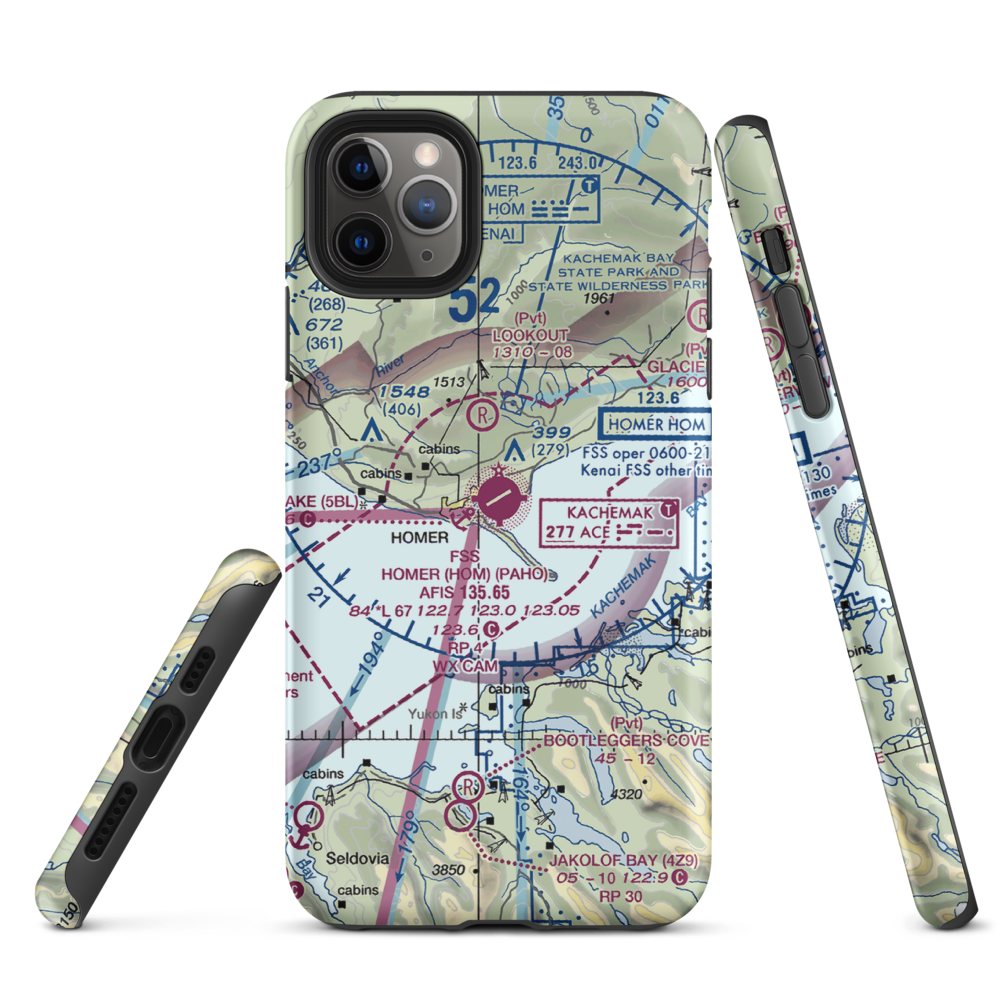 Homer Airport (HOM) VFR Sectional  Tough iPhone Case iPhone 11 Pro Max model shown