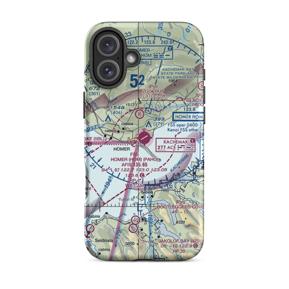 Homer Airport (HOM) VFR Sectional  Tough iPhone Case iPhone 16 Plus model shown