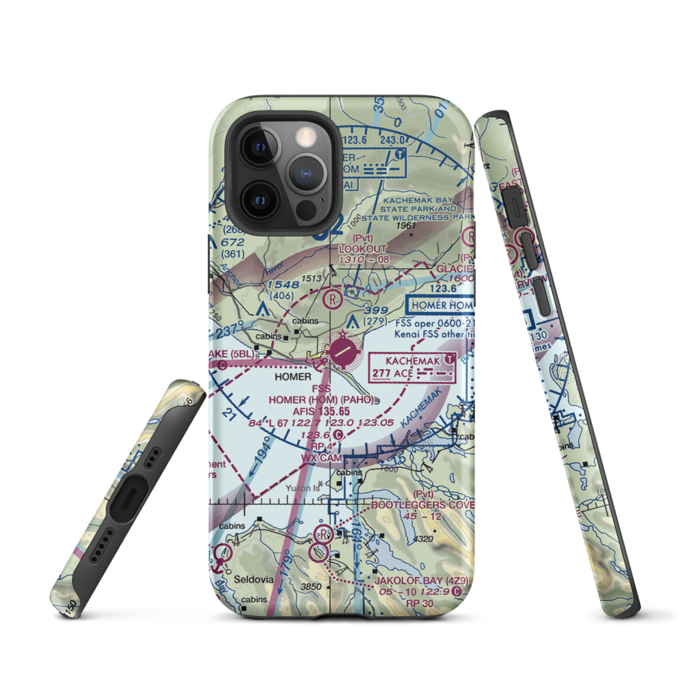 Homer Airport (HOM) VFR Sectional  Tough iPhone Case iPhone 12 Pro model shown