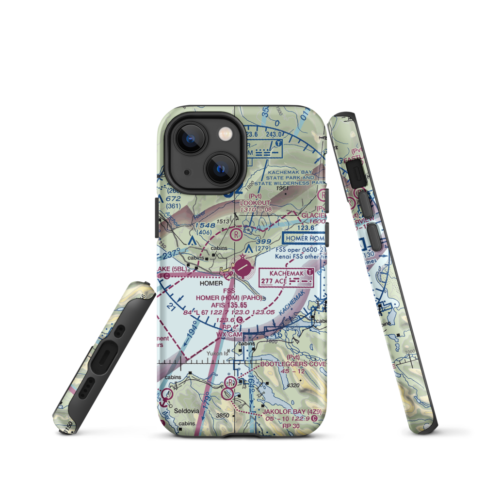 Homer Airport (HOM) VFR Sectional  Tough iPhone Case iPhone 13 mini model shown