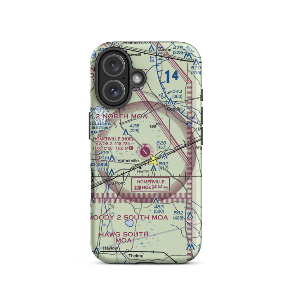 Homerville Airport (HOE) VFR Sectional  Tough iPhone Case iPhone 16 model shown
