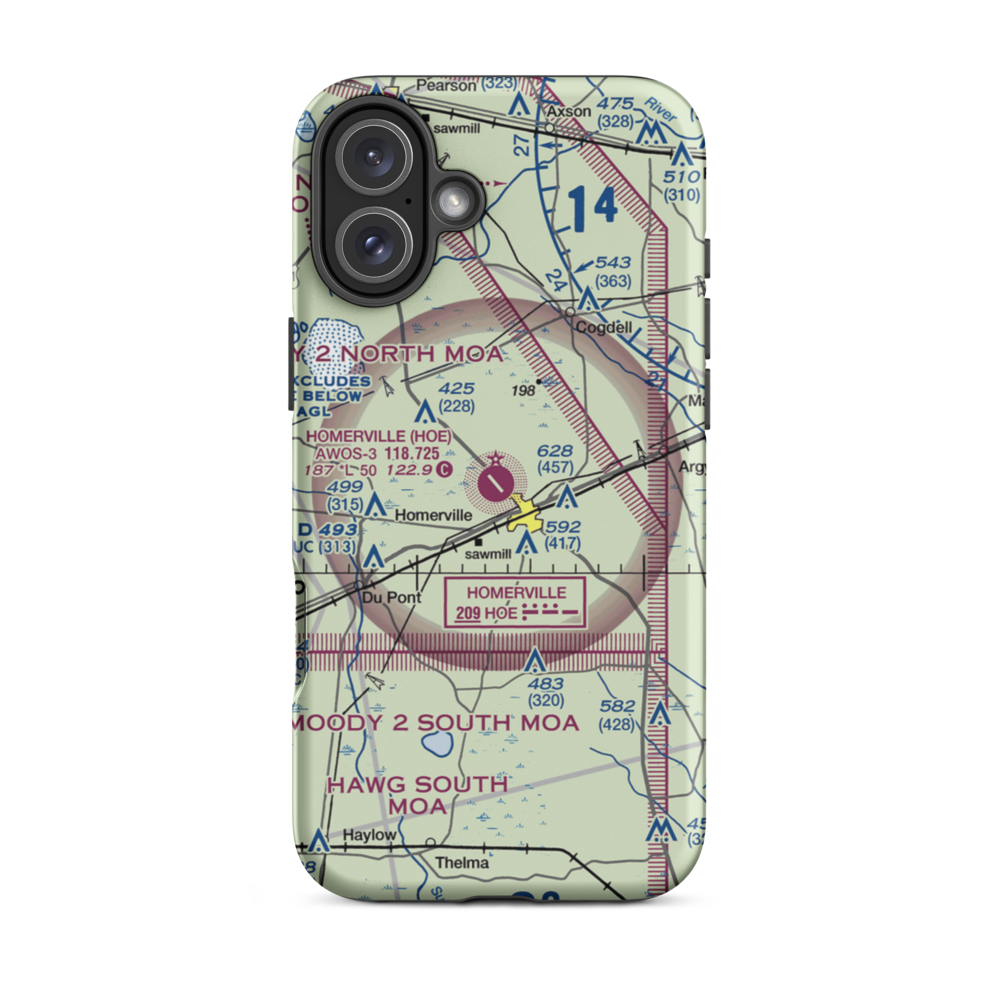 Homerville Airport (HOE) VFR Sectional  Tough iPhone Case iPhone 16 Plus model shown