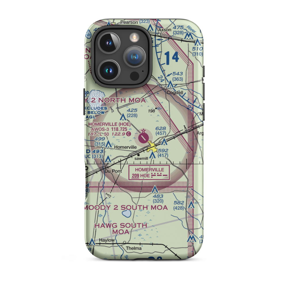 Homerville Airport (HOE) VFR Sectional  Tough iPhone Case iPhone 16 Pro Max model shown