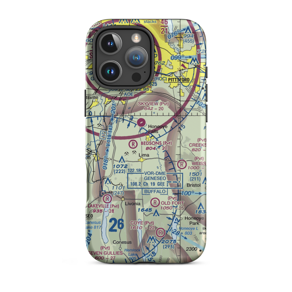 Honeoye Falls Airport (D70) VFR Sectional  Tough iPhone Case iPhone 16 Pro Max model shown