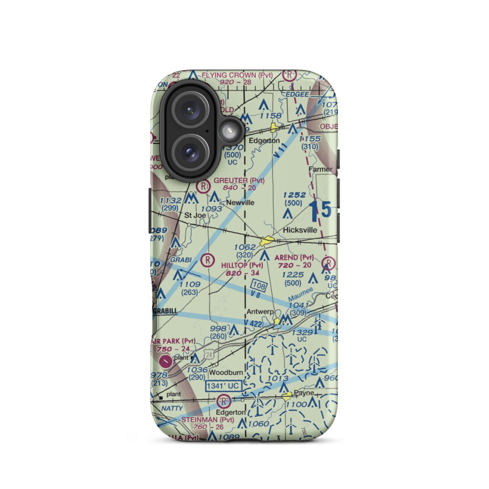 Hook Field (IN18) VFR Sectional  Tough iPhone Case iPhone 16 model shown