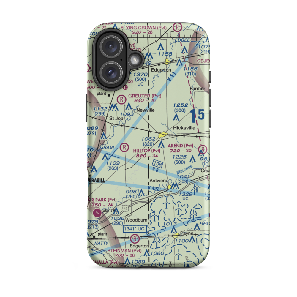 Hook Field (IN18) VFR Sectional  Tough iPhone Case iPhone 16 Plus model shown