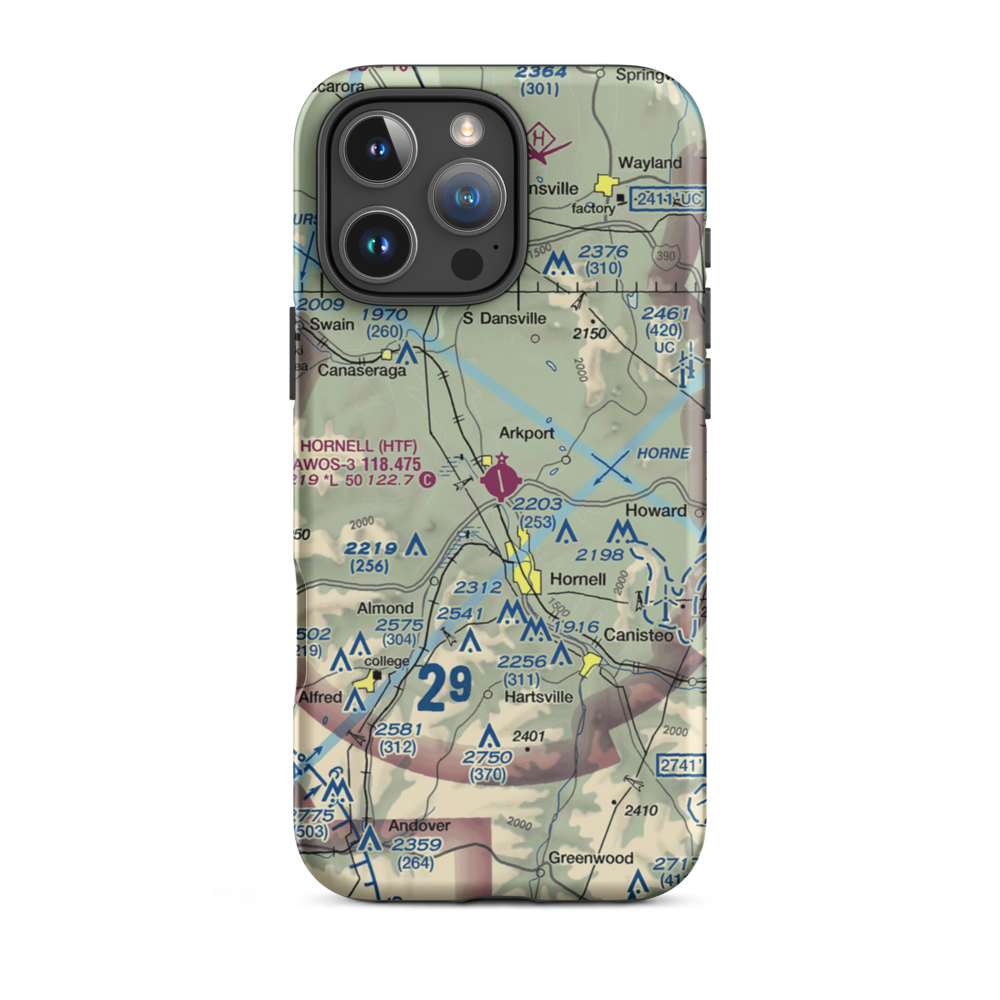 Hornell Municipal Airport (HTF) VFR Sectional  Tough iPhone Case iPhone 16 Pro Max model shown