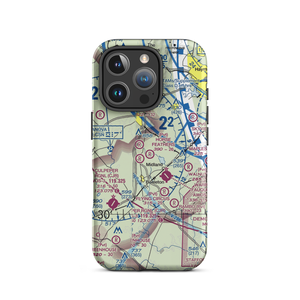 Horse Feathers Airport (53VA) VFR Sectional  Tough iPhone Case iPhone 16 Pro model shown