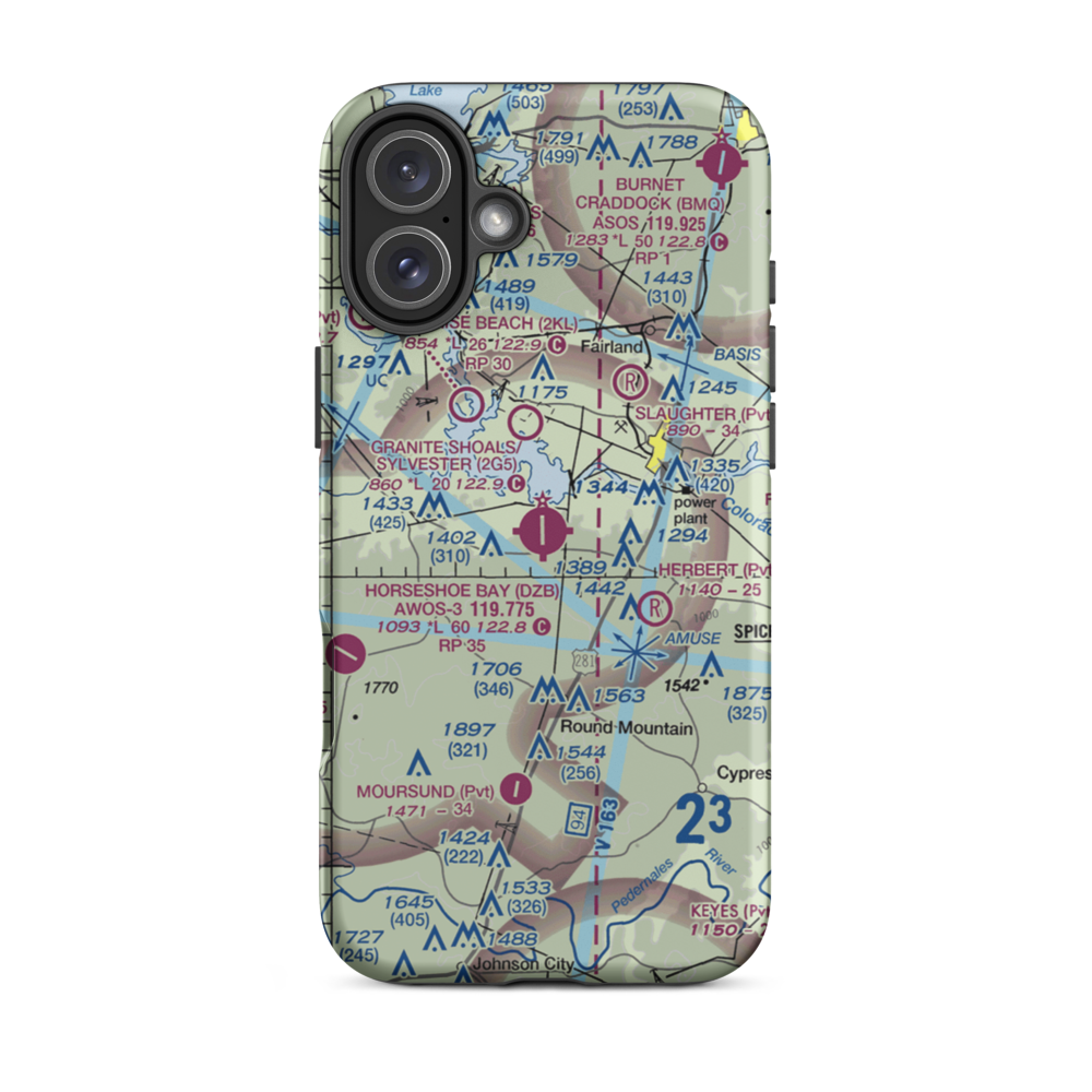Horseshoe Bay Resort Airpark (DZB) VFR Sectional  Tough iPhone Case iPhone 16 Plus model shown
