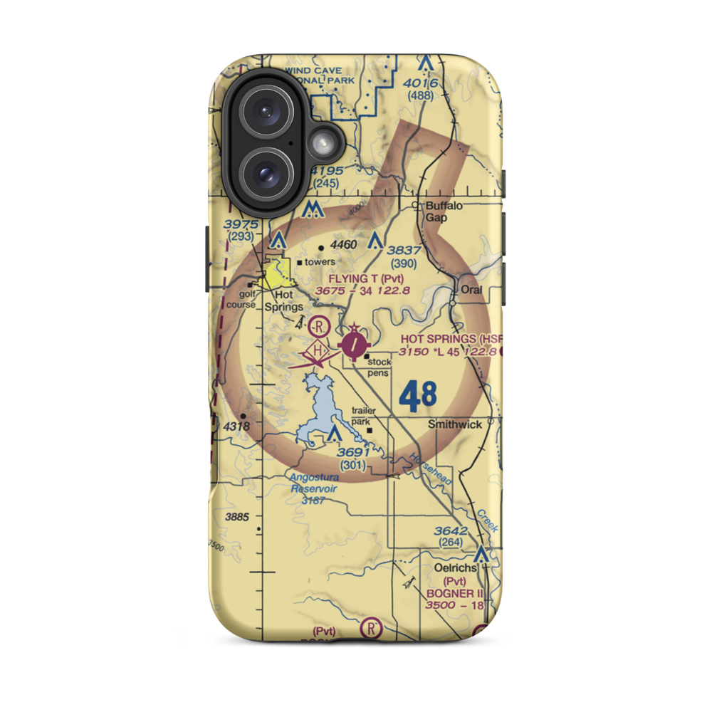 Hot Springs Municipal Airport (HSR) VFR Sectional  Tough iPhone Case iPhone 16 Plus model shown