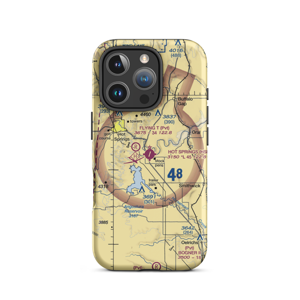 Hot Springs Municipal Airport (HSR) VFR Sectional  Tough iPhone Case iPhone 16 Pro model shown