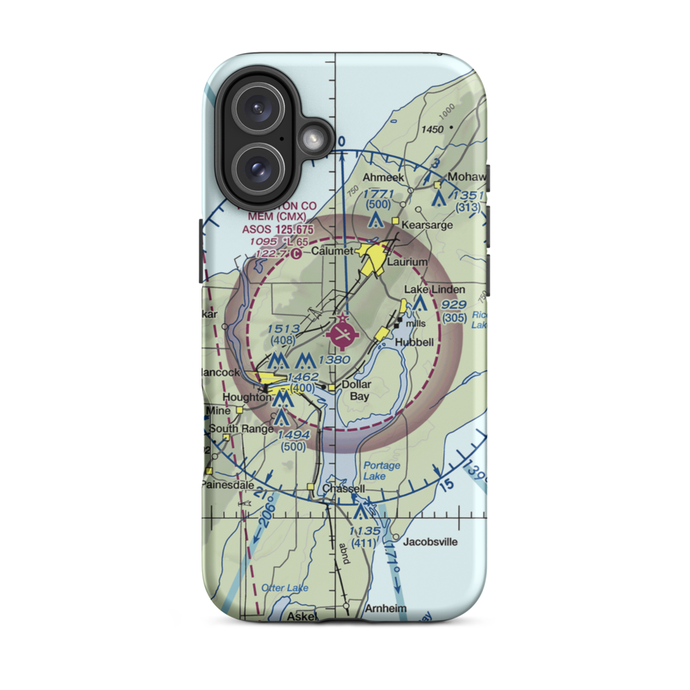 Houghton County Memorial Airport (CMX) VFR Sectional  Tough iPhone Case iPhone 16 Plus model shown