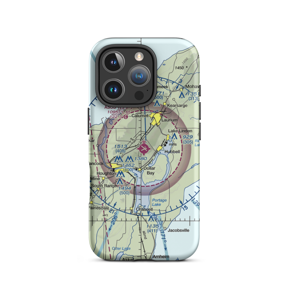 Houghton County Memorial Airport (CMX) VFR Sectional  Tough iPhone Case iPhone 16 Pro model shown