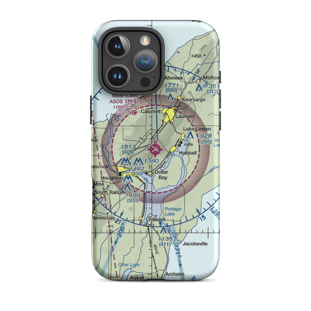 Houghton County Memorial Airport (CMX) VFR Sectional  Tough iPhone Case iPhone 16 Pro Max model shown