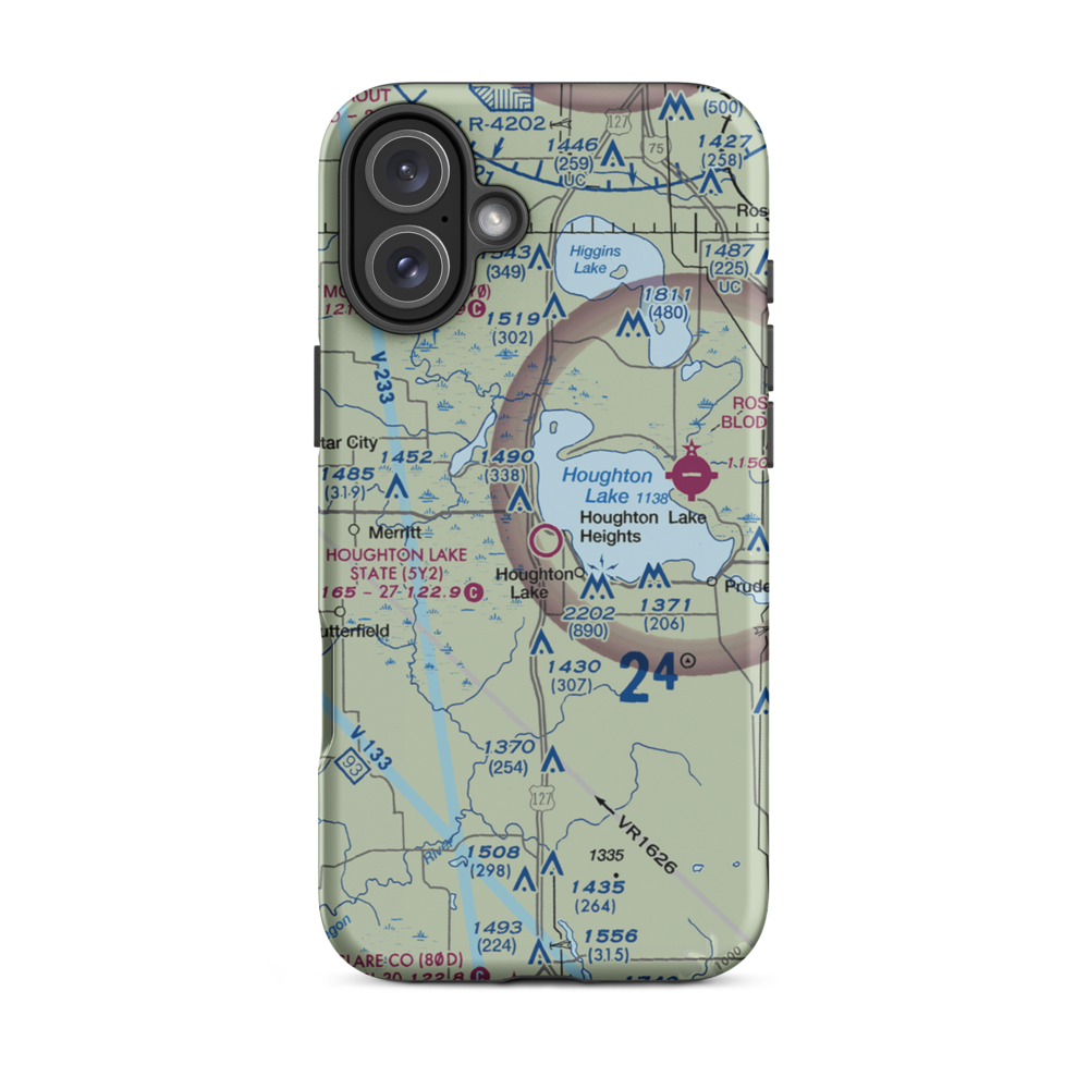 Houghton Lake State Airport (5Y2) VFR Sectional  Tough iPhone Case iPhone 16 Plus model shown
