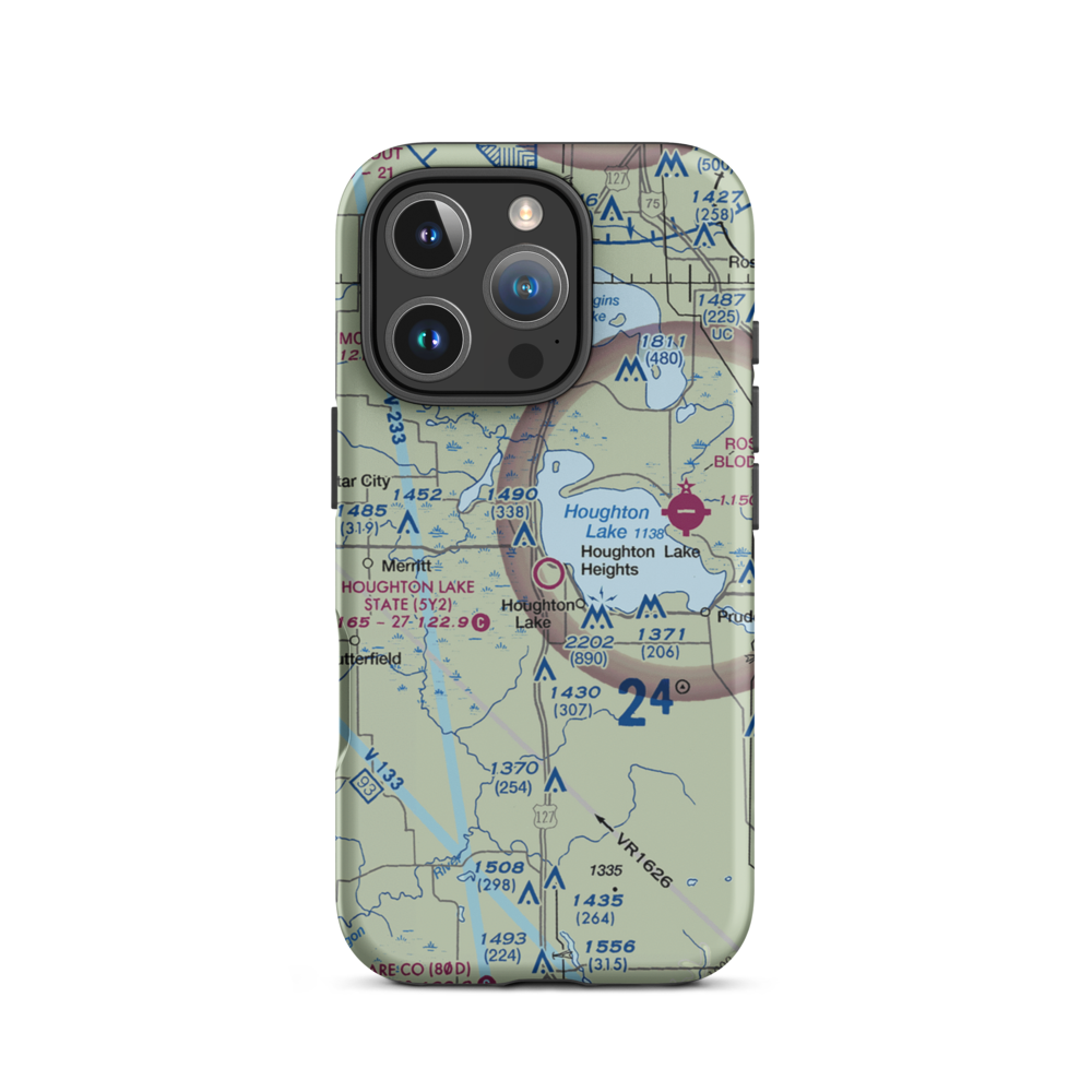 Houghton Lake State Airport (5Y2) VFR Sectional  Tough iPhone Case iPhone 16 Pro model shown
